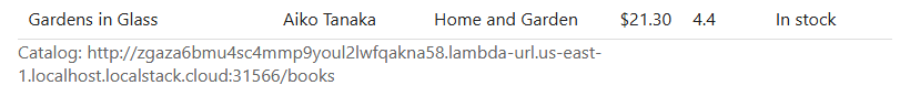 The foot of BookNest's page on S3, showing the catalog now comes from the Lambda function URL