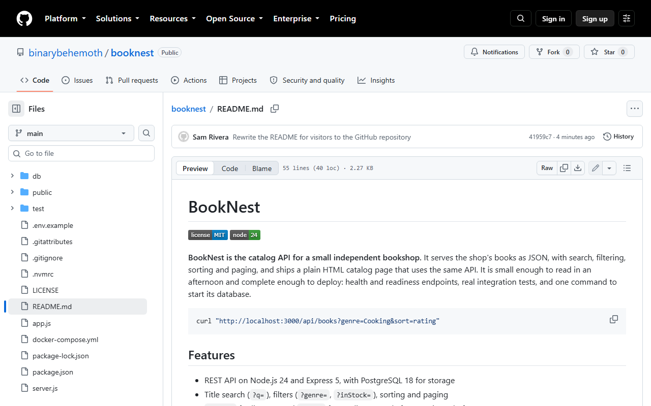 BookNest's README as GitHub renders it