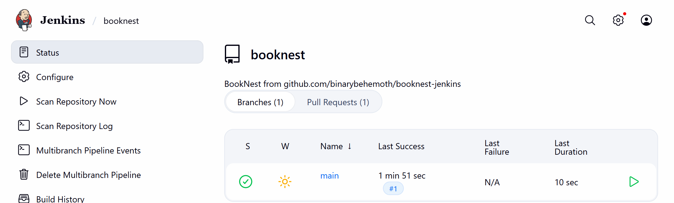 The booknest multibranch job: one branch and one pull request