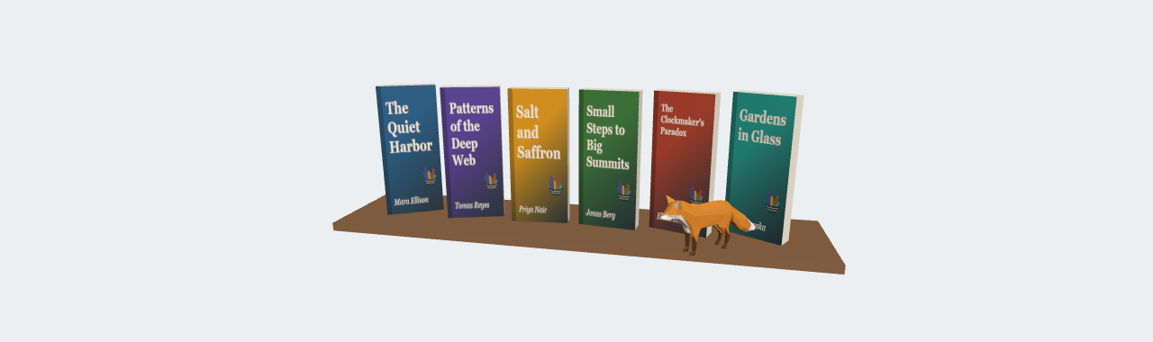 The glTF fox beside the shelf. Fox model by PixelMannen (CC0), rigging and animation by tomkranis (CC BY 4.0), glTF conversion by @AsoboStudio and @scurest (CC BY 4.0), via the Khronos glTF Sample Assets