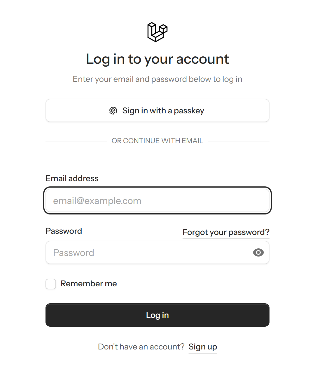 The Livewire starter kit's login page, captured from GET /login