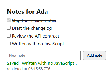 The same form submitted with JavaScript disabled in Chrome