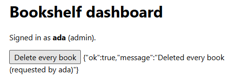The admin dashboard after calling the Server Action