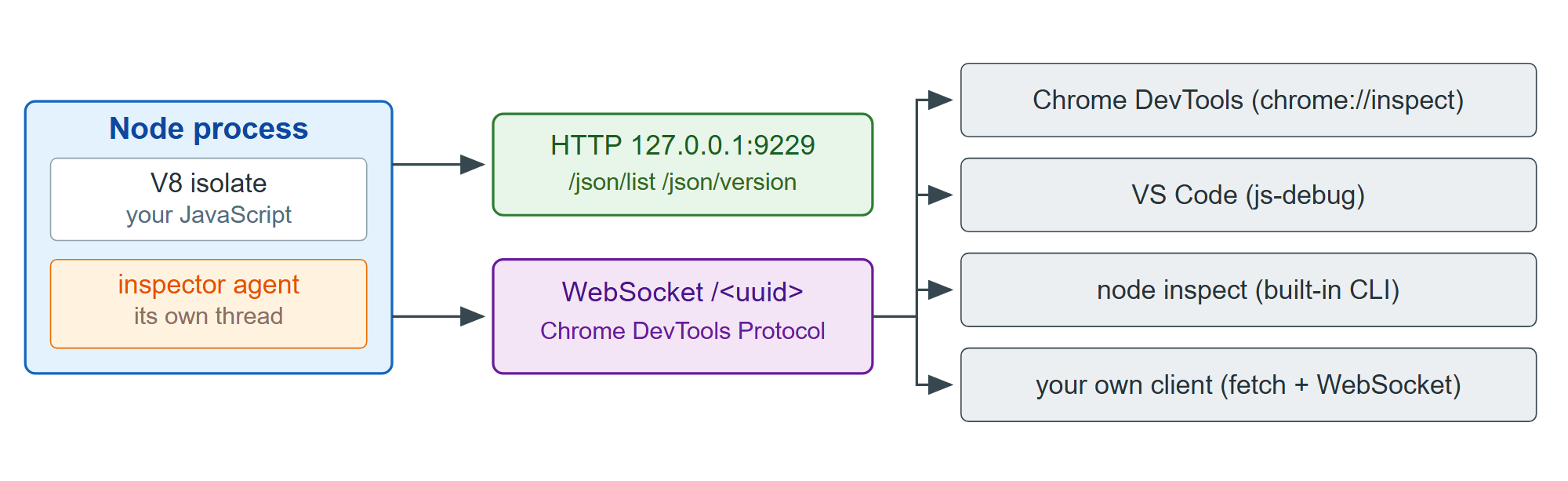 What --inspect exposes, and who connects to it