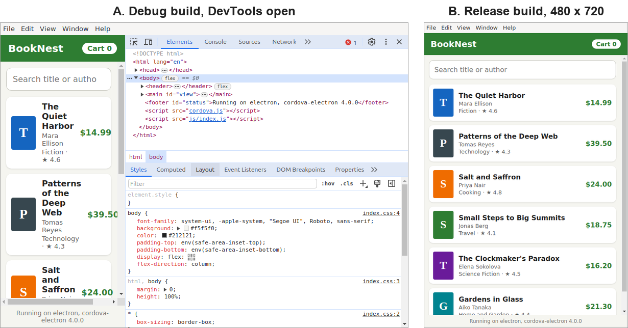 BookNest's unchanged www folder running under cordova-electron on Linux