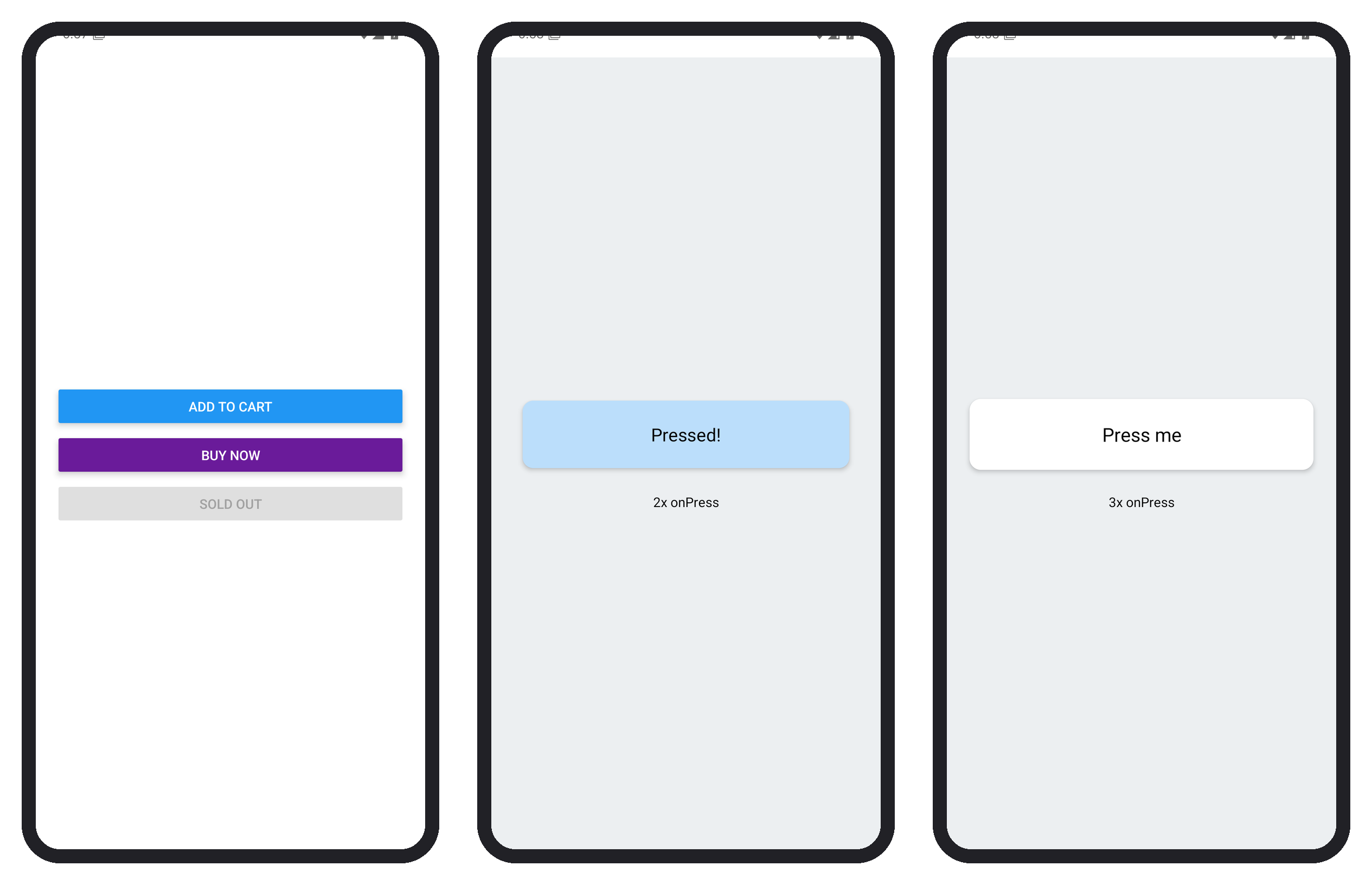 Button's three buttons (Section 3.7.1), the card held down after two taps, and after release with the third onPress counted